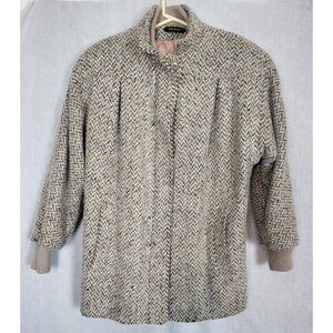Vintage 80s Wool Coat Womens M-? Winter Shoulder Pads Retro Tan Lined Classic